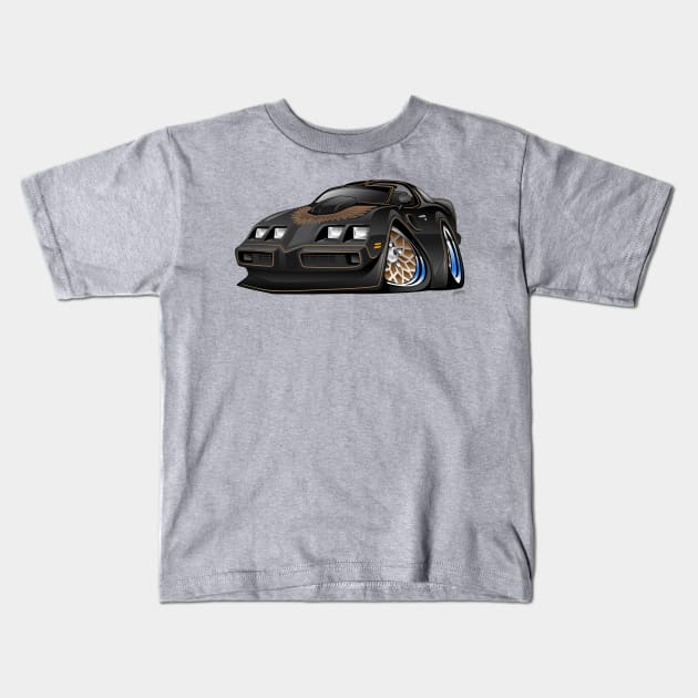 Classic American Black Muscle Car Cartoon Kids T-Shirt by hobrath